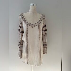 Free People Beaded Cream and Burgundy Long Sleeve Tunic